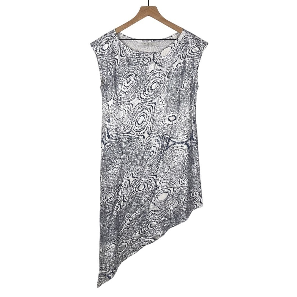 Bryn Walker Top Medium Silver Metallic Print Asymmetrical Hem Shirt Tunic